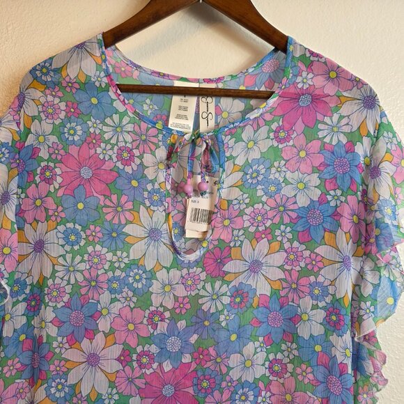 🔴 Jessica Simpson Crazy Daisy Tiered Flutter Sleeve Swim Cover Up Muliticolor S - Picture 6 of 14